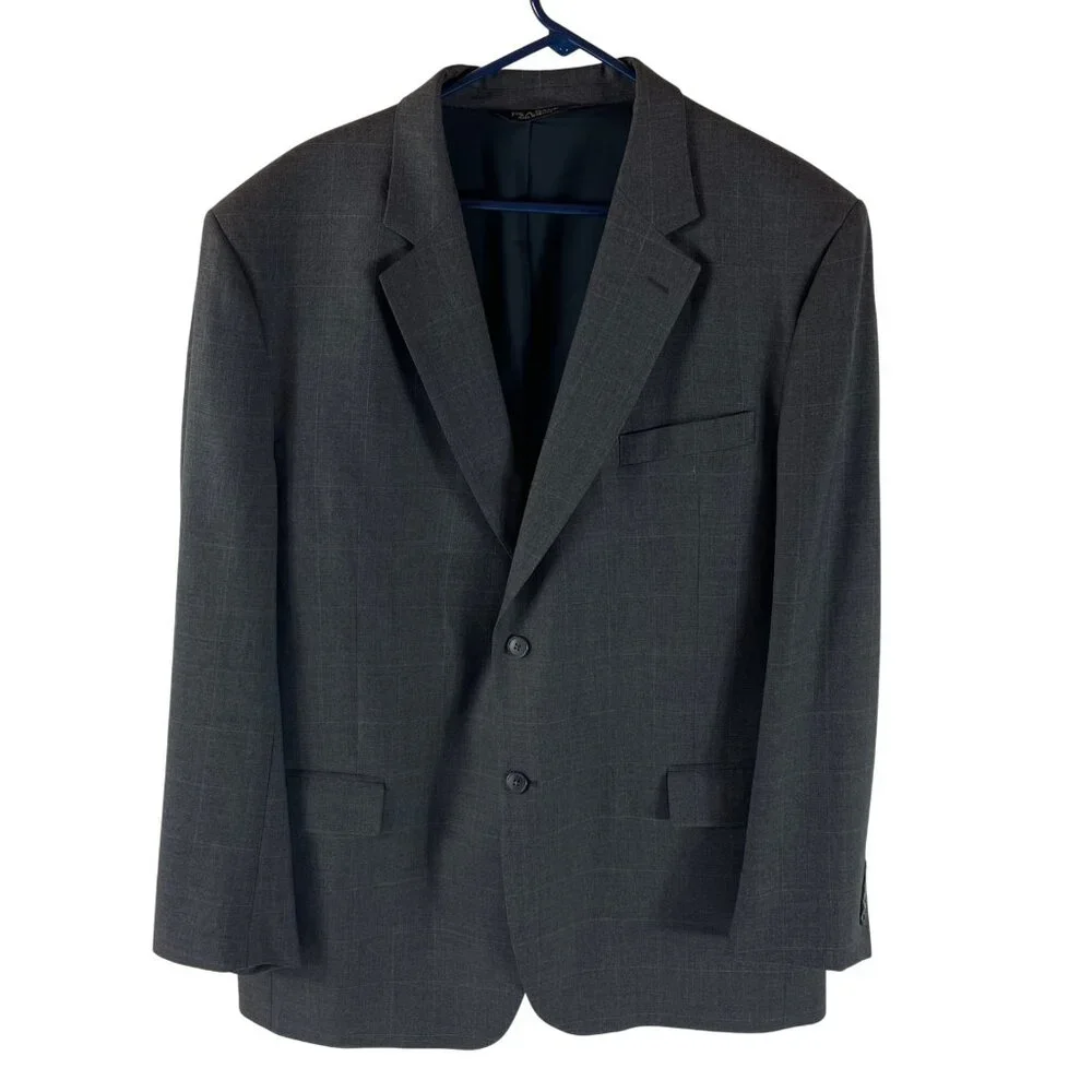 Jos A Bank Travelers Wool Blazer Jacket Mens 46L Gray Window Pane Sport Coat